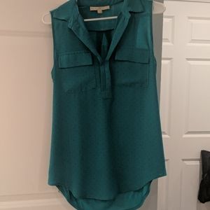 Loft green and black polka dot blouse